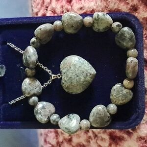 Natural Yooperlite Heart Shape Pendant Necklace 24" In Silver Plate